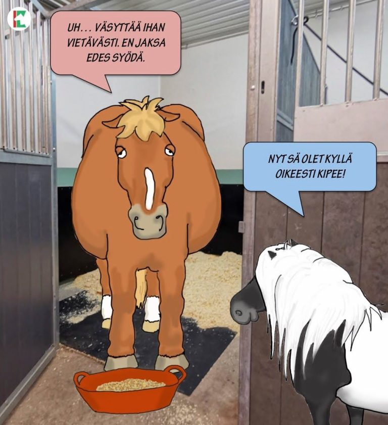 Piirroskuva kuumeisen näköisestä hevosesta