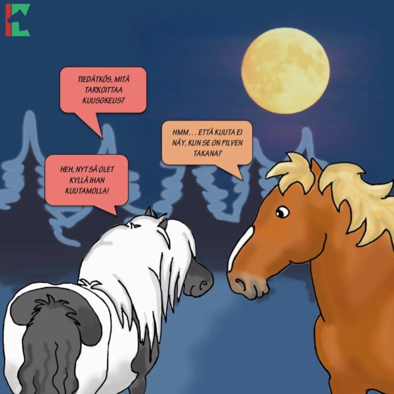 Sarjakuva, jossa hevoset keskustelevat kuusokeudesta